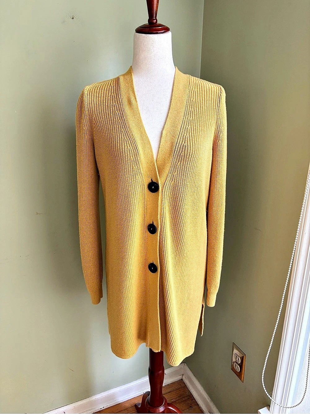 J. Jill Long Button Down Cotton Blend Sweater. Harvest Gold Sz. Small